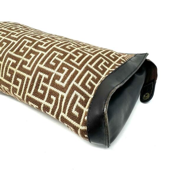 Balmain Vintage 1945 Heritage Monogram Jacquard Brown Canvas Leather Clutch - Picture 2 of 5